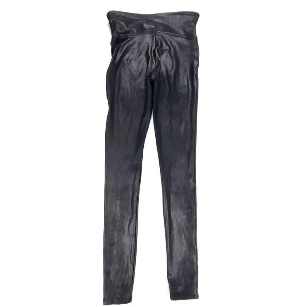 SPANX Faux Leather High Rise Slim Compression Leggings Womens Medium Vegan Black
